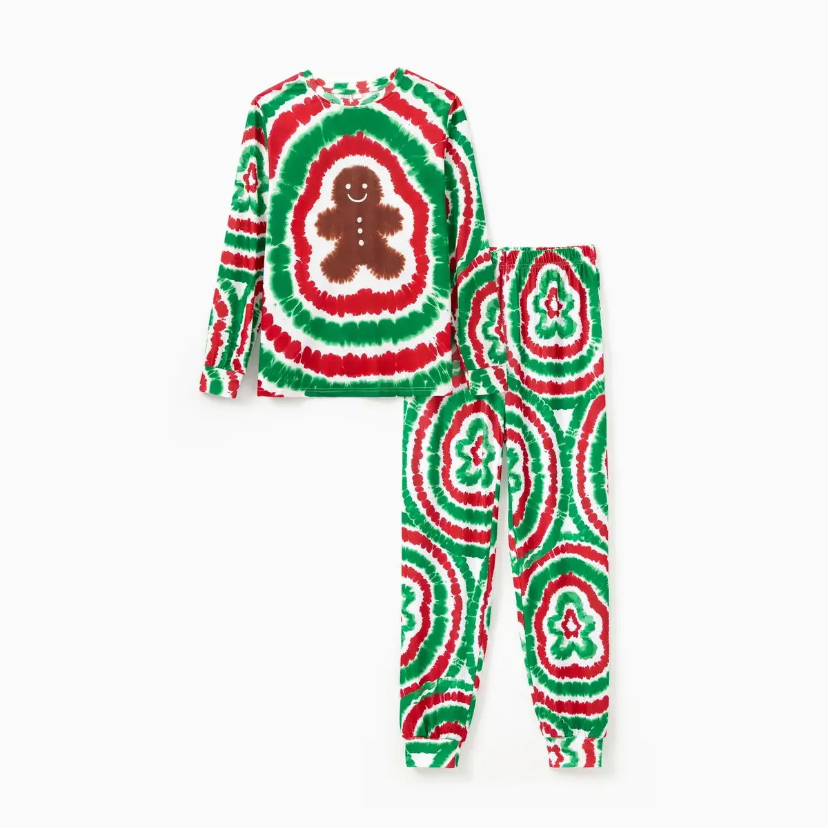 Green and Red Tie Dye Gingerbread Family Pajamas Christmas