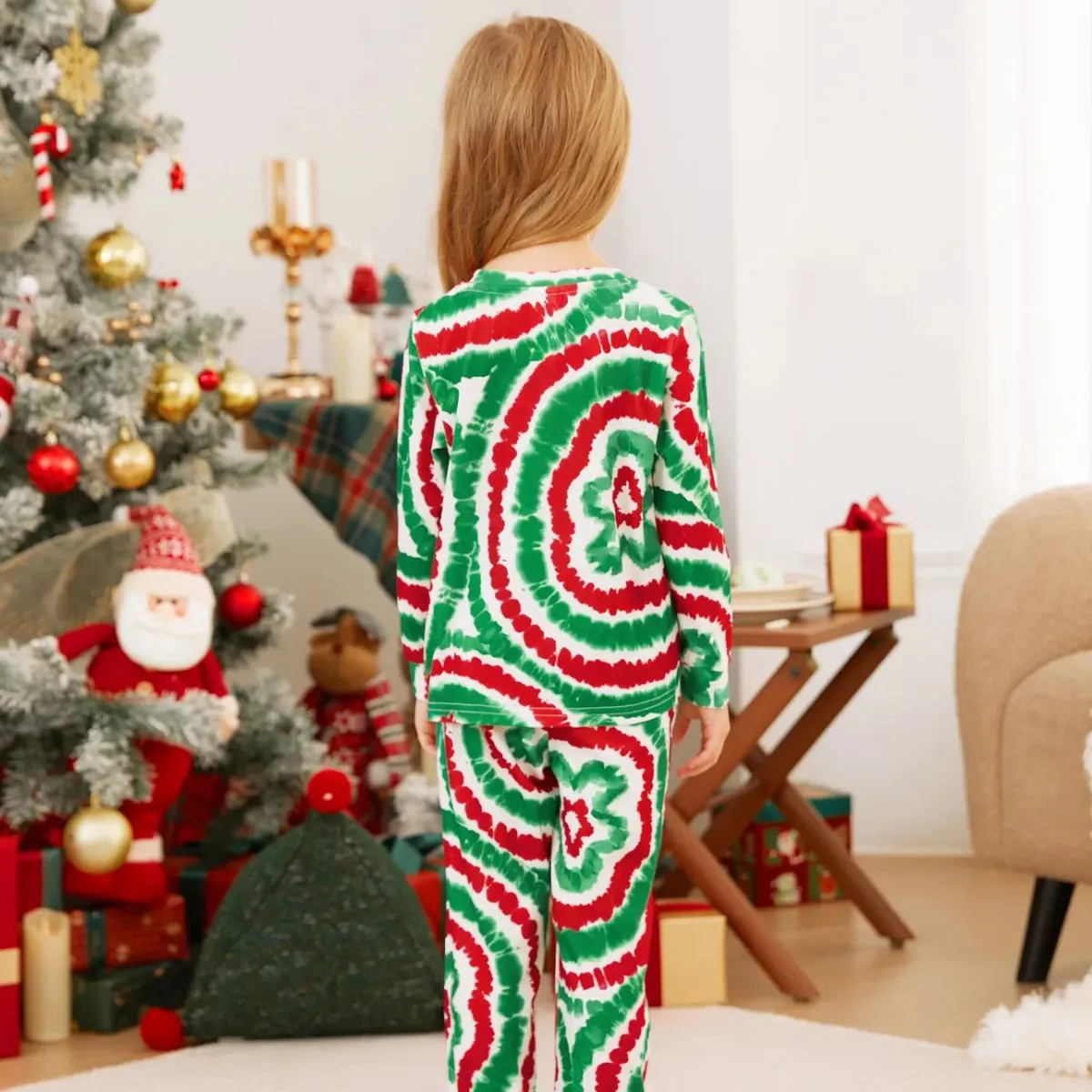 Green and Red Tie Dye Gingerbread Family Pajamas Christmas