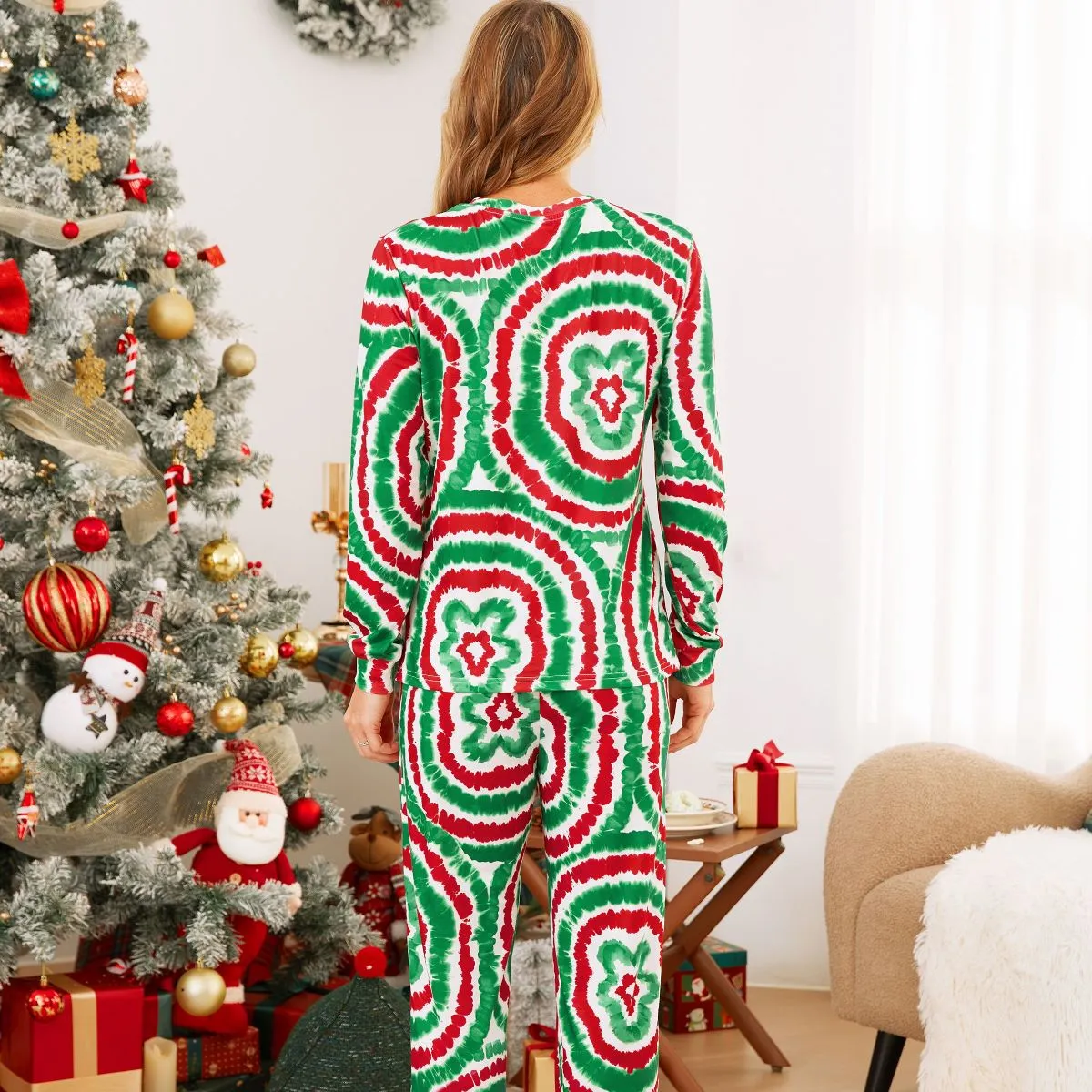 Green and Red Tie Dye Gingerbread Family Pajamas Christmas