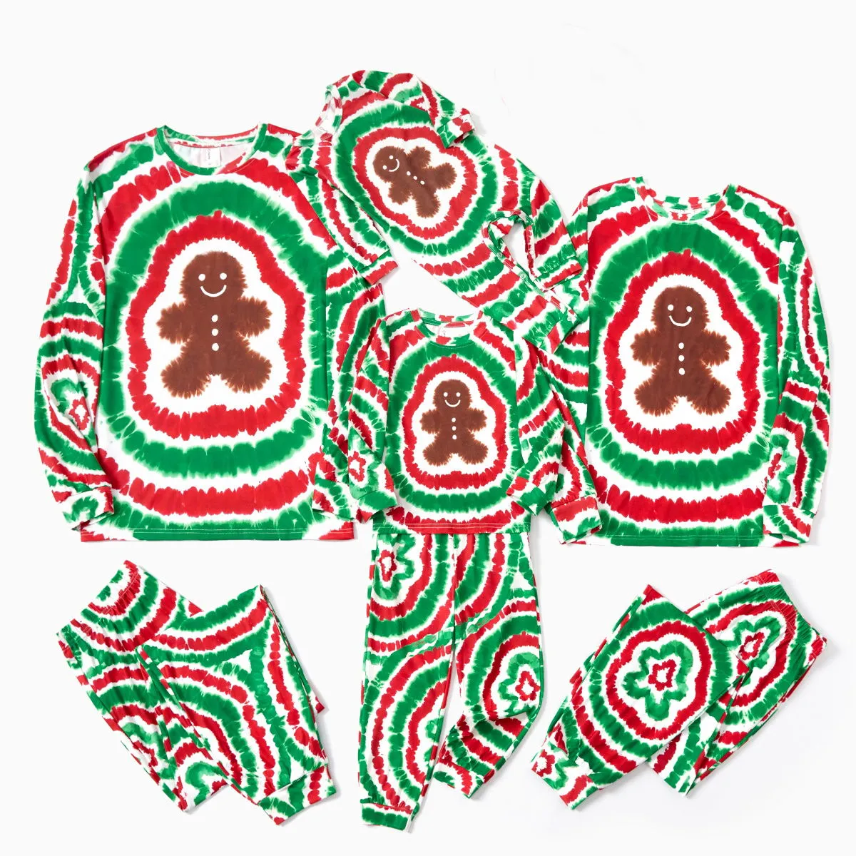 Green and Red Tie Dye Gingerbread Family Pajamas Christmas