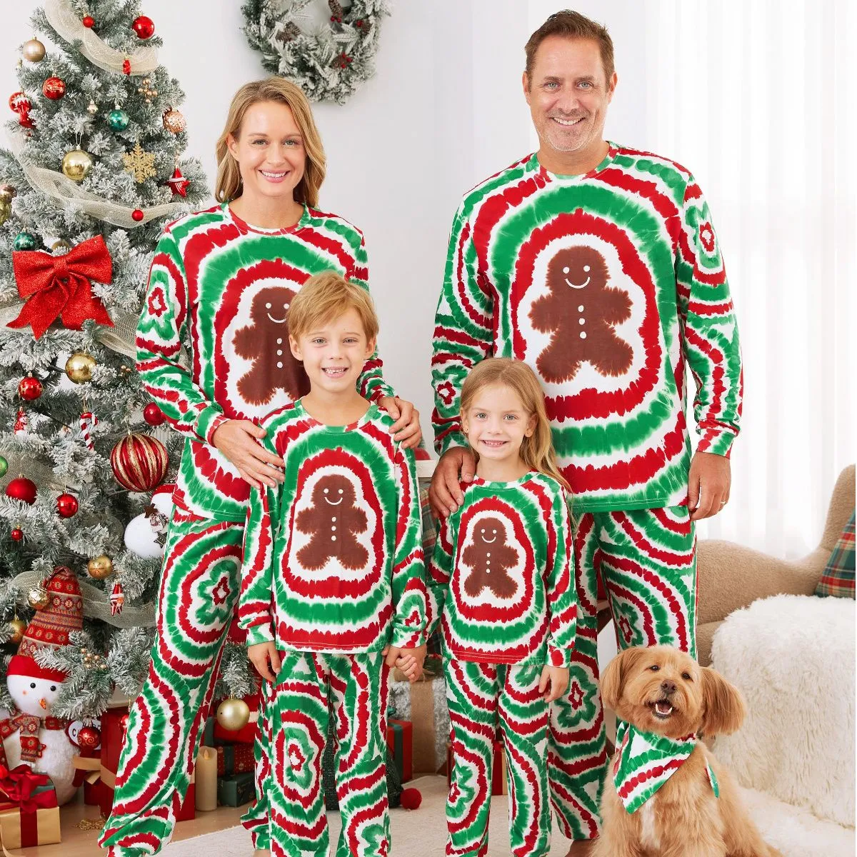 Green and Red Tie Dye Gingerbread Family Pajamas Christmas