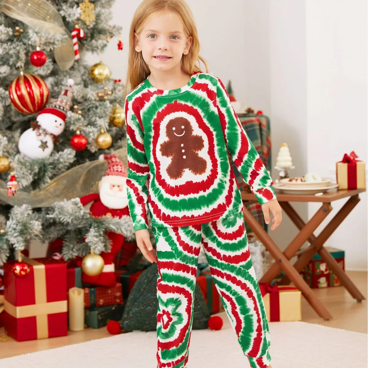 Green and Red Tie Dye Gingerbread Family Pajamas Christmas