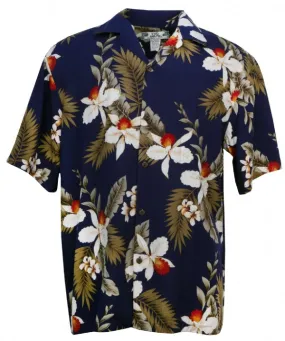 Hawaiian Orchid Mens Shirt in Navy