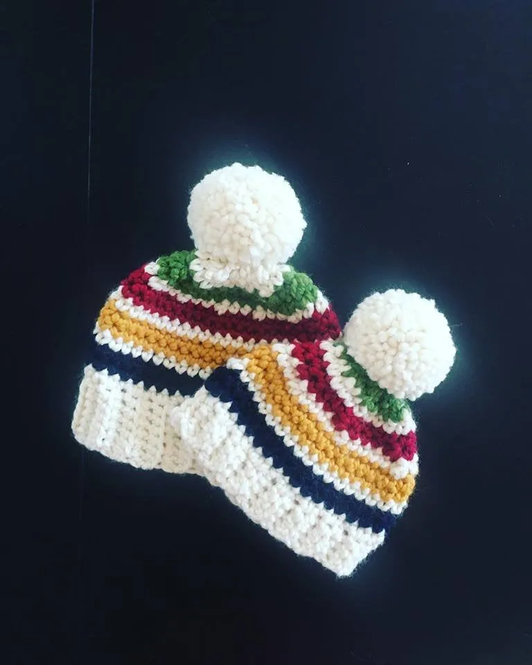 Hudson Bay Beanie. Hudson Bay Hat. Crochet beanie. Baby beanie. Toddler hat. Mommy and me hats. Wholesale beanies. Tuque. Faux fur pompom.