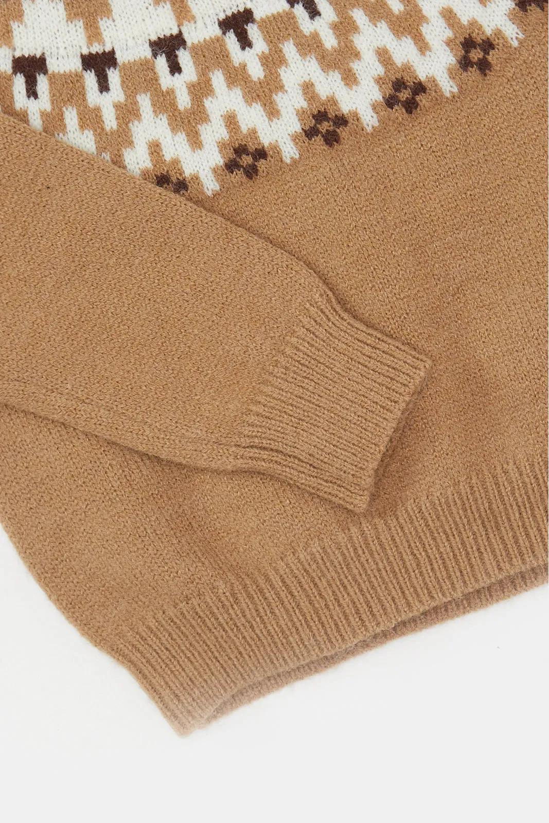 Infant Boys Brown Knitted Pullover With Cap Set (2 Piece)