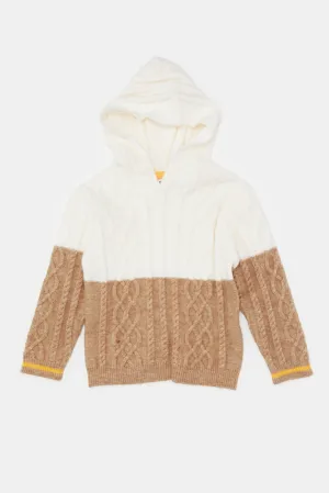 Infant Boys Cream And Brown Cable Knitted Pullover