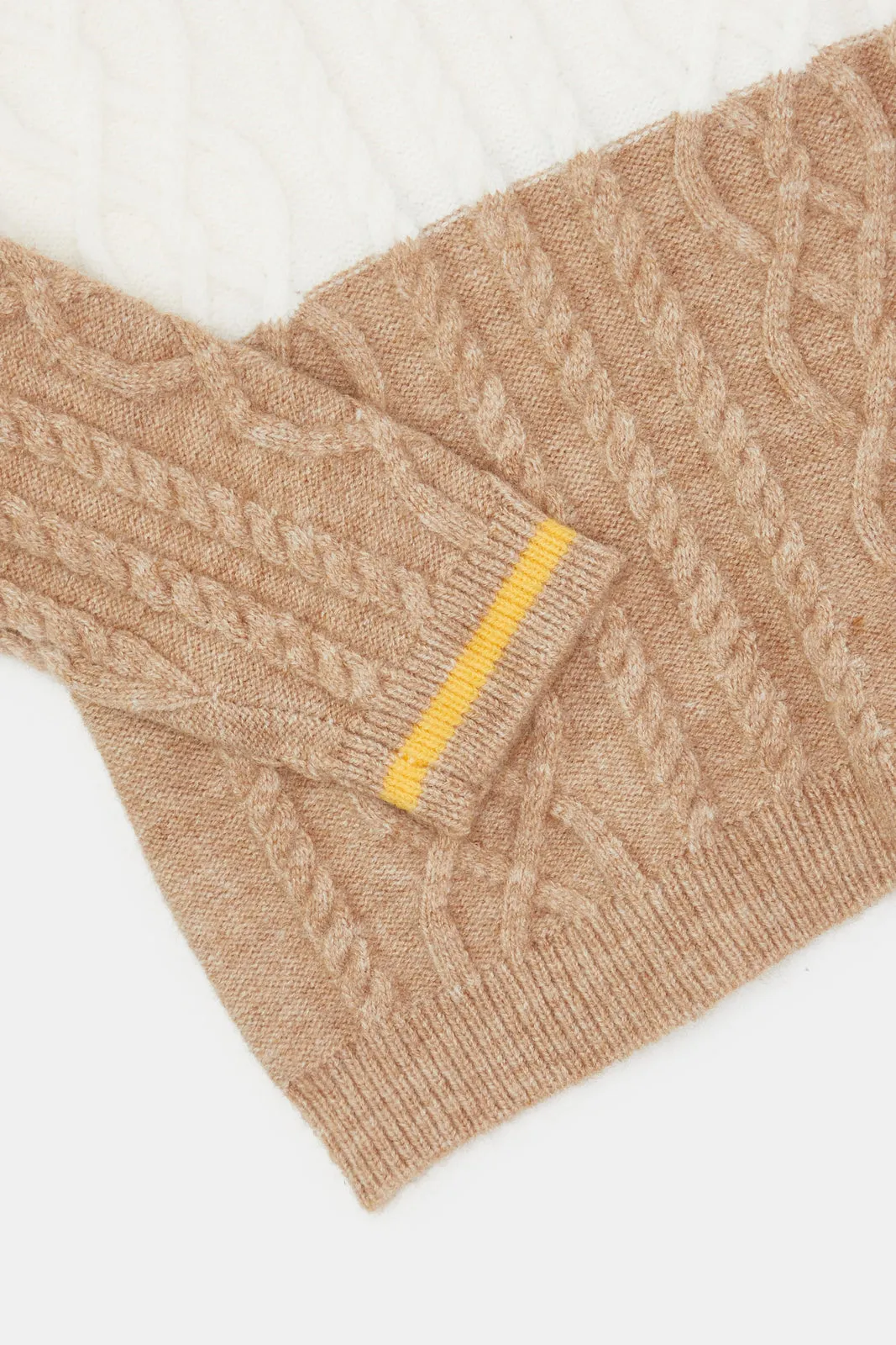 Infant Boys Cream And Brown Cable Knitted Pullover