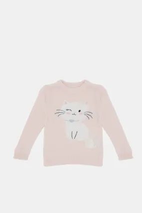 Infant Girls Pink Cat Artwork Pullover