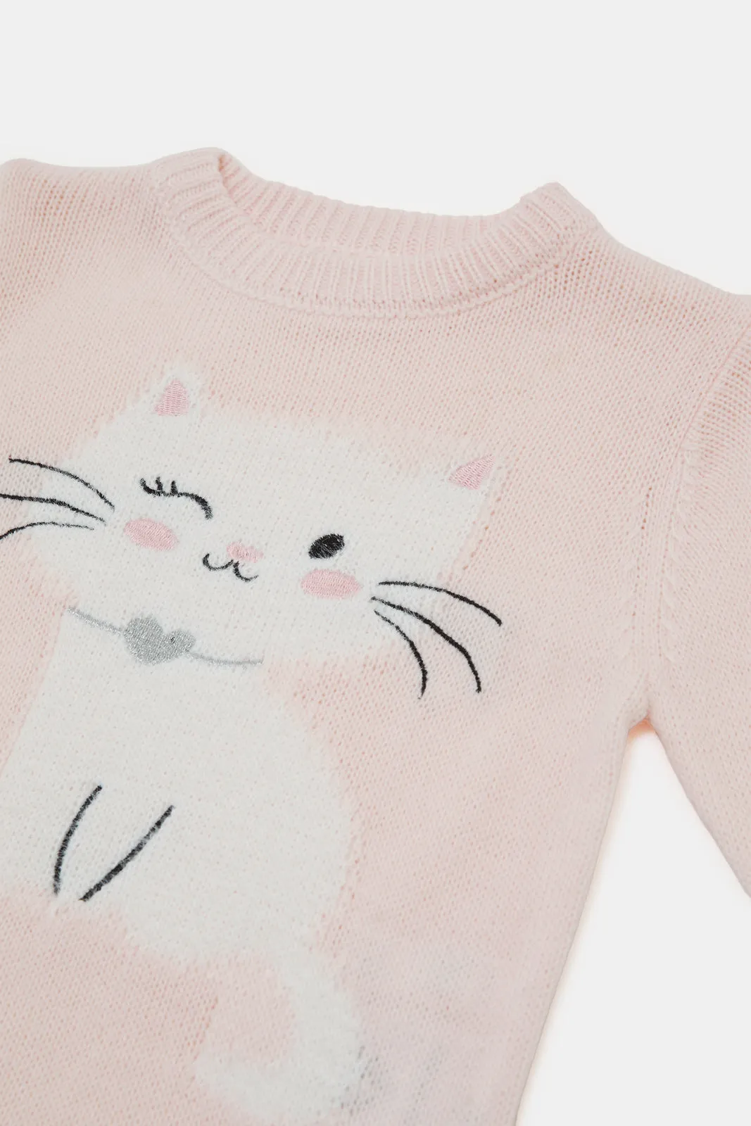 Infant Girls Pink Cat Artwork Pullover