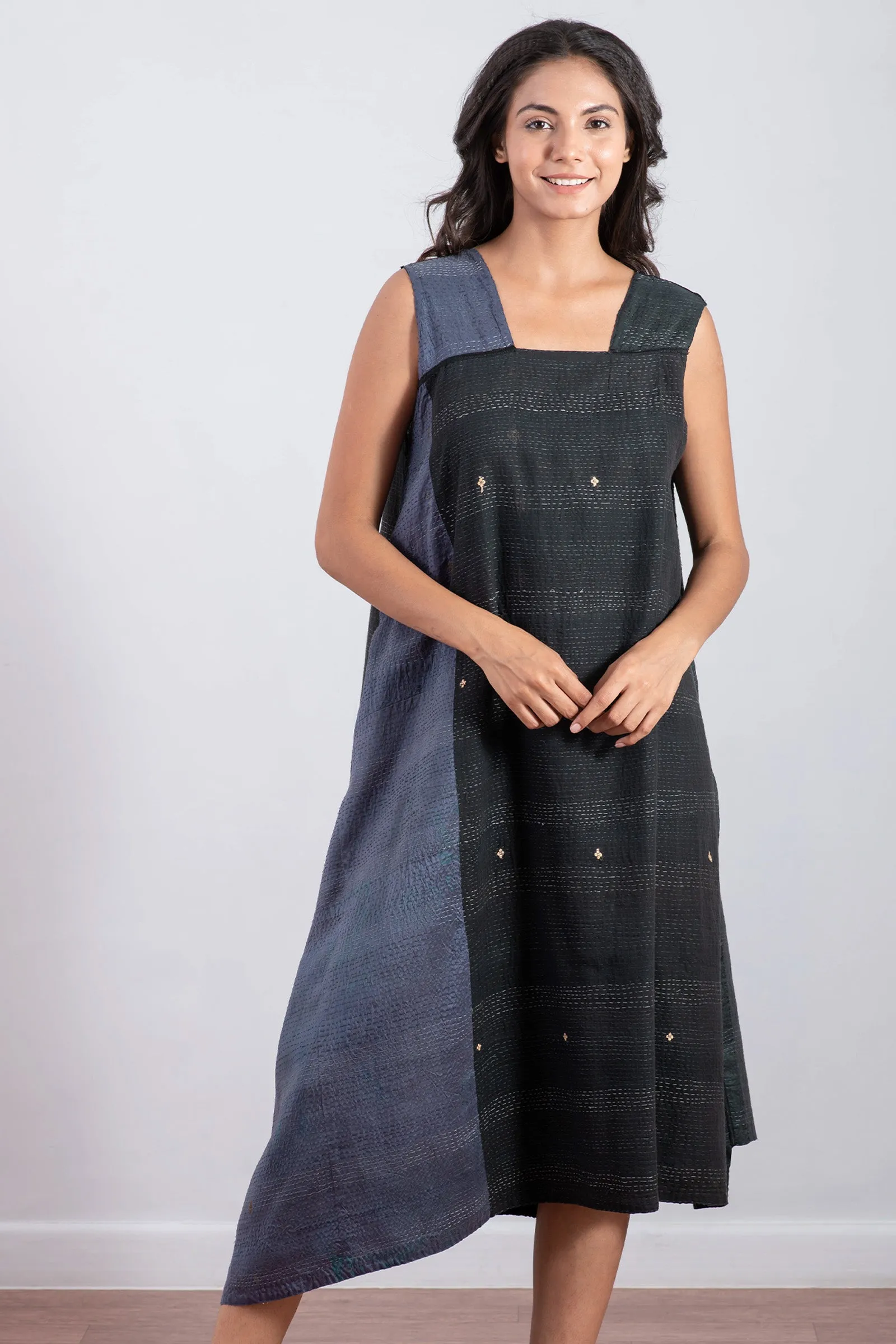 JAIPUR PATCH KANTHA JUMPER DRESS - jp2414-blk -