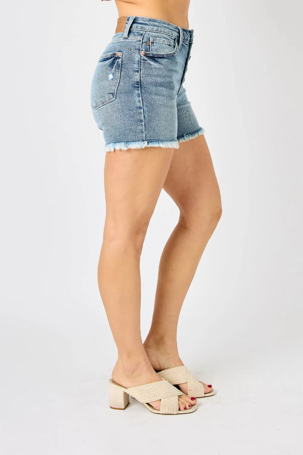 Judy Blue Full Size Button Fly Raw Hem Denim Shorts