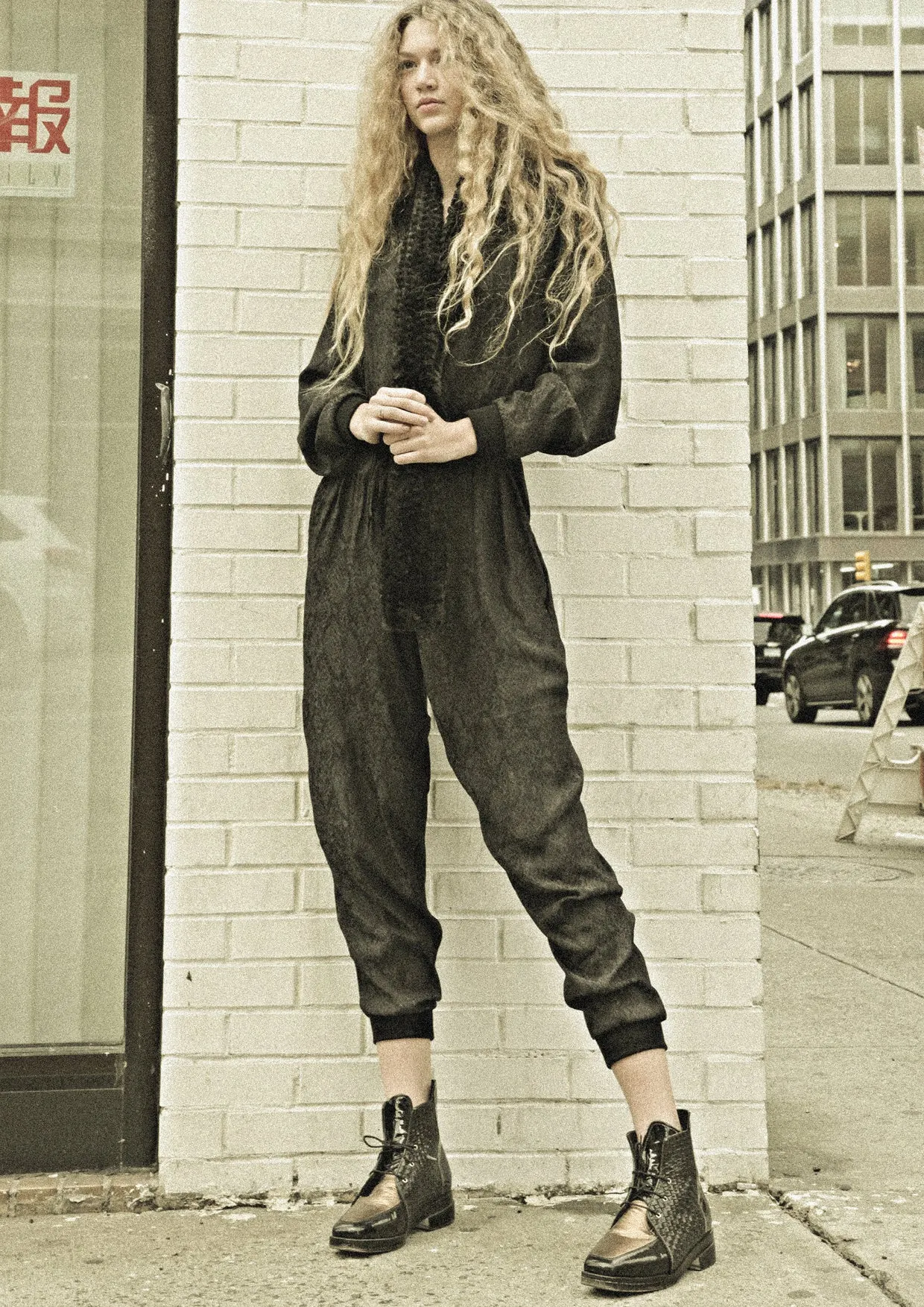 JUMPSUIT LONG OVERSIZED - JACQUARD SATIN black snake