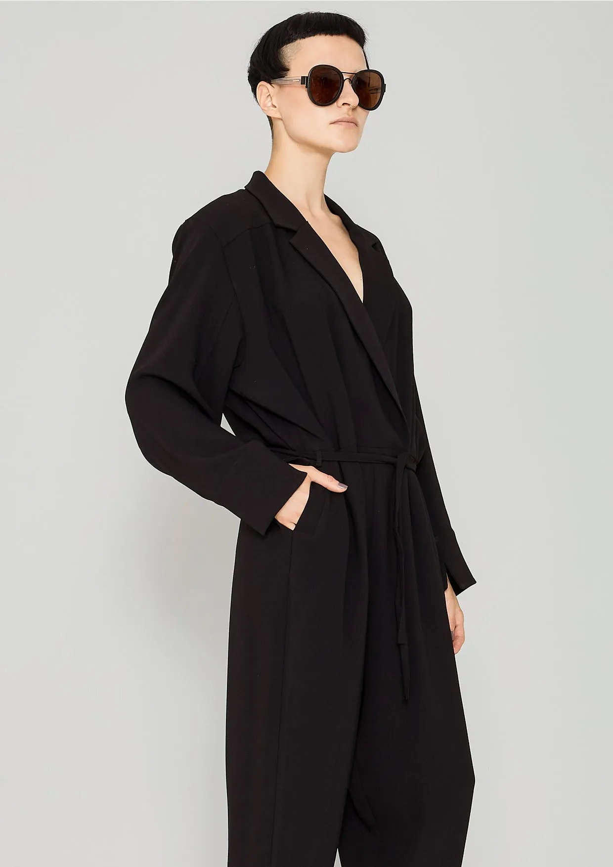 JUMPSUIT REVERS LONG - HEAVY DRAPING black