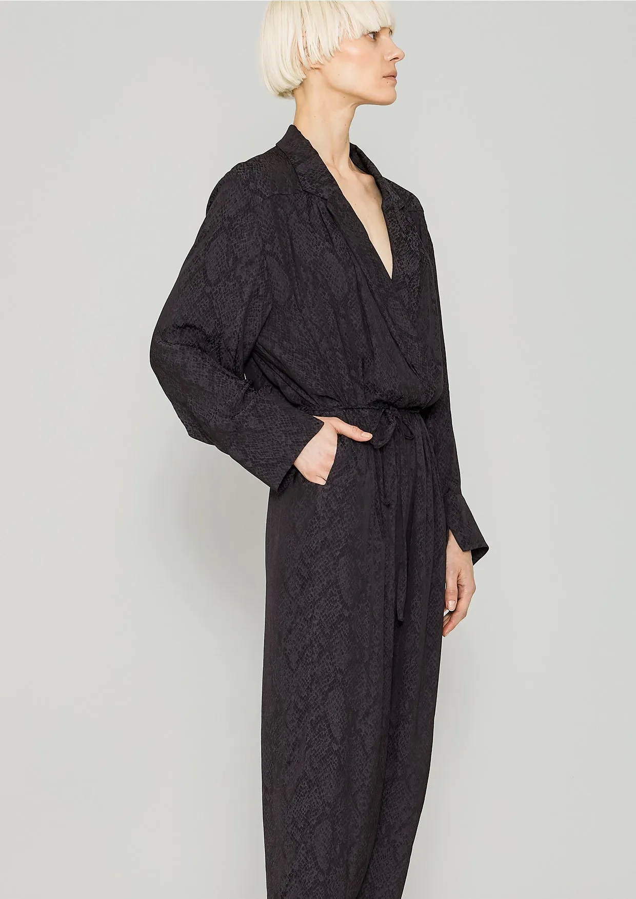 JUMPSUIT REVERS LONG - JACQUARD SATIN black snake