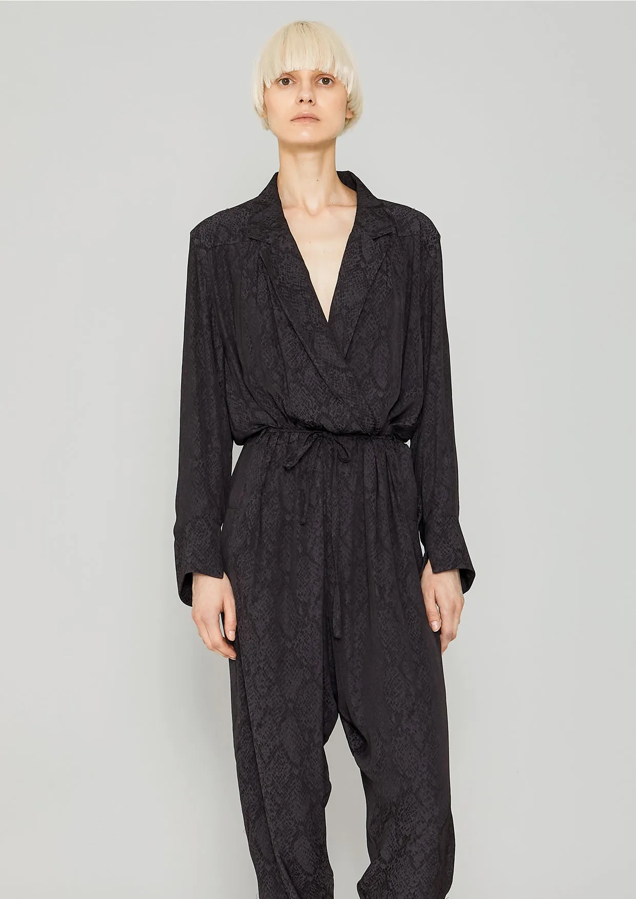 JUMPSUIT REVERS LONG - JACQUARD SATIN black snake