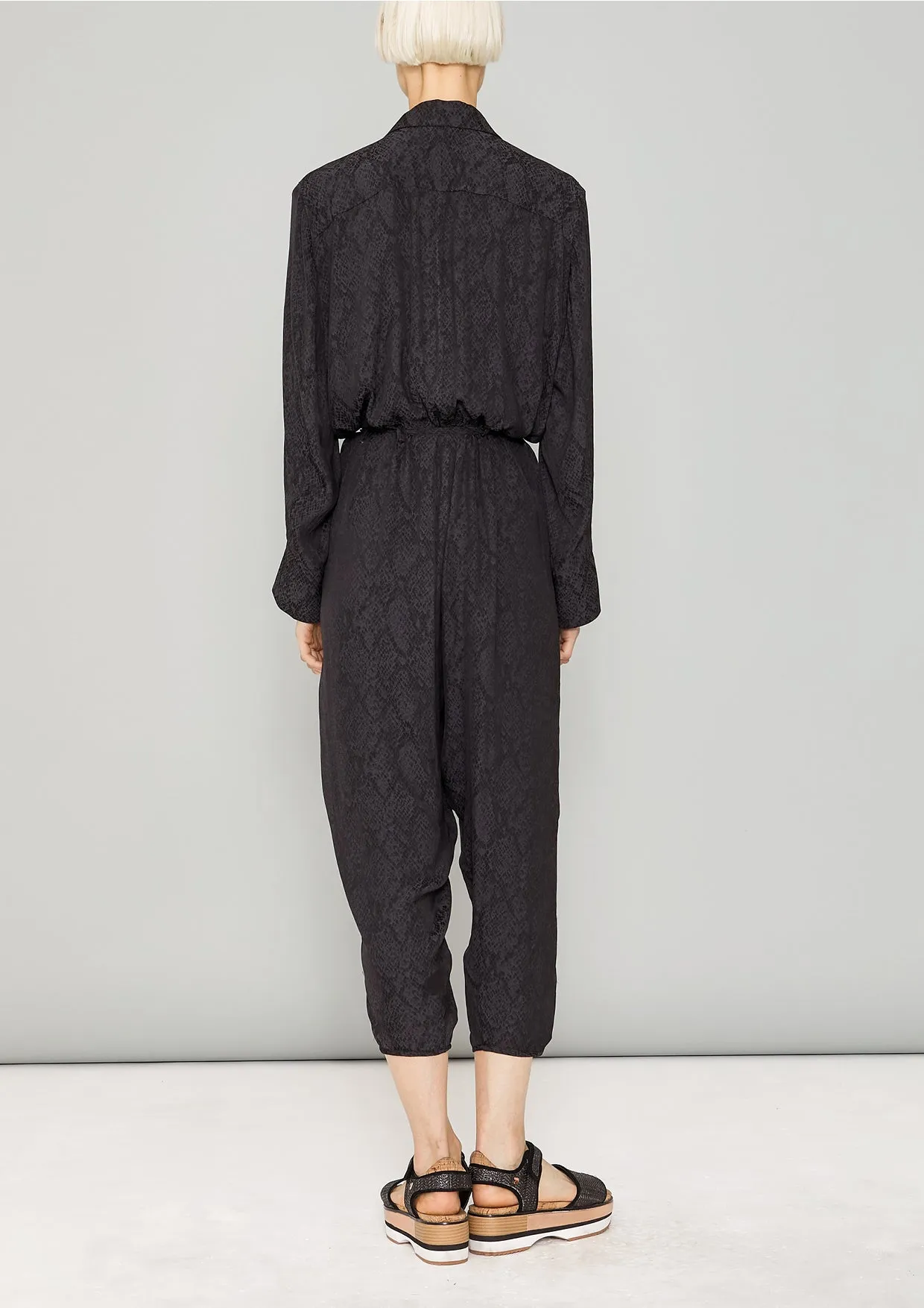 JUMPSUIT REVERS LONG - JACQUARD SATIN black snake