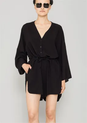 JUMPSUIT SHORT-LOOSE/BELT - black plain