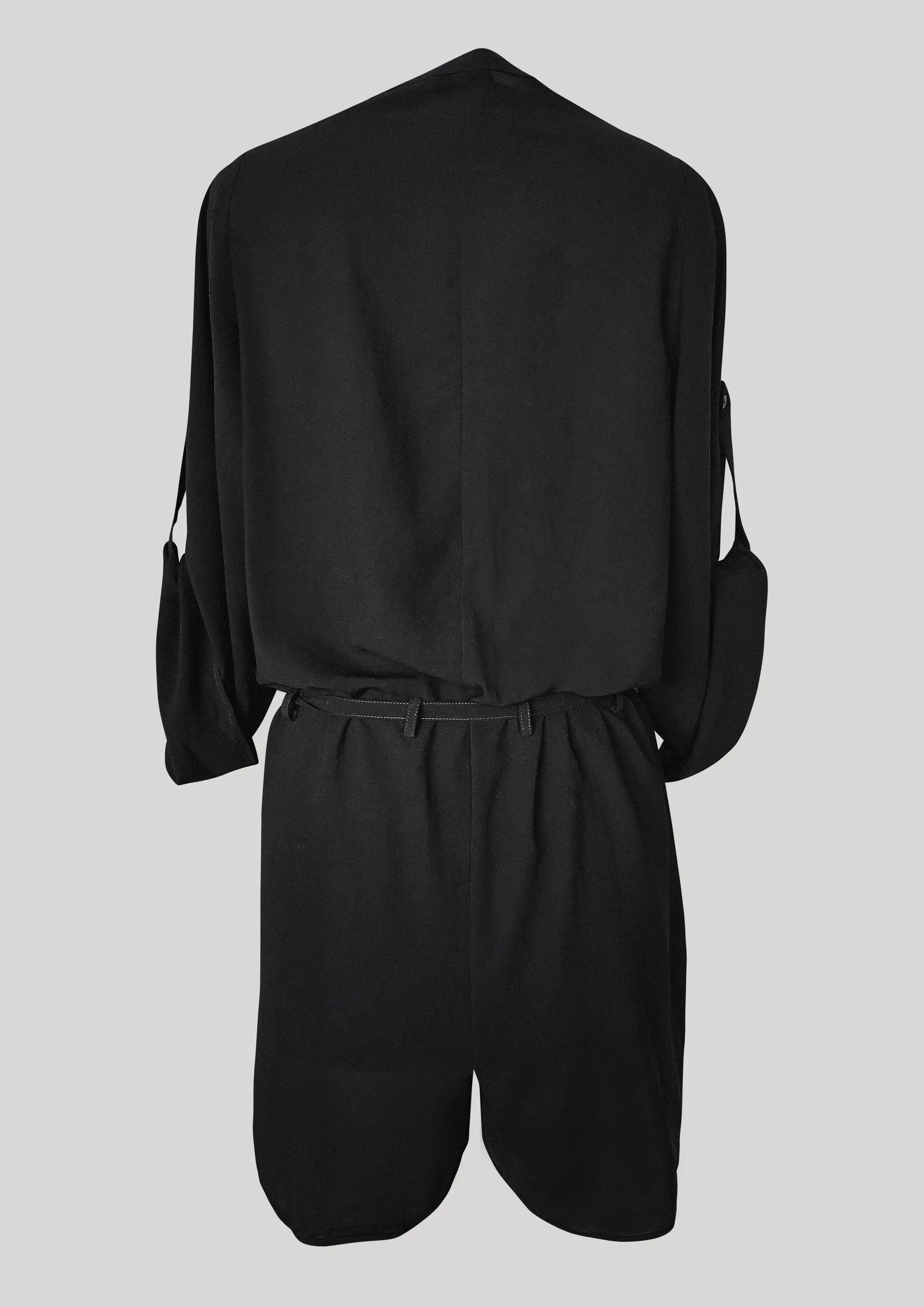 JUMPSUIT SHORT-LOOSE/BELT - black plain