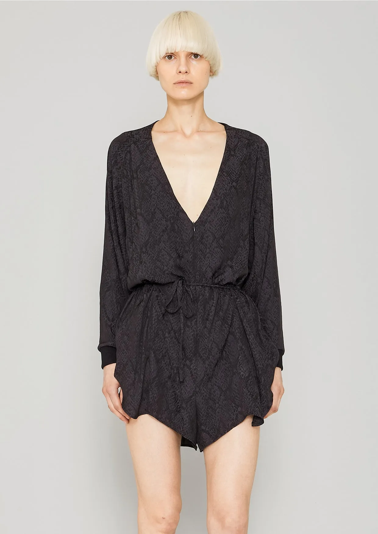 JUMPSUIT SHORT OVERSIZED -  JACQUARD SATIN black snake