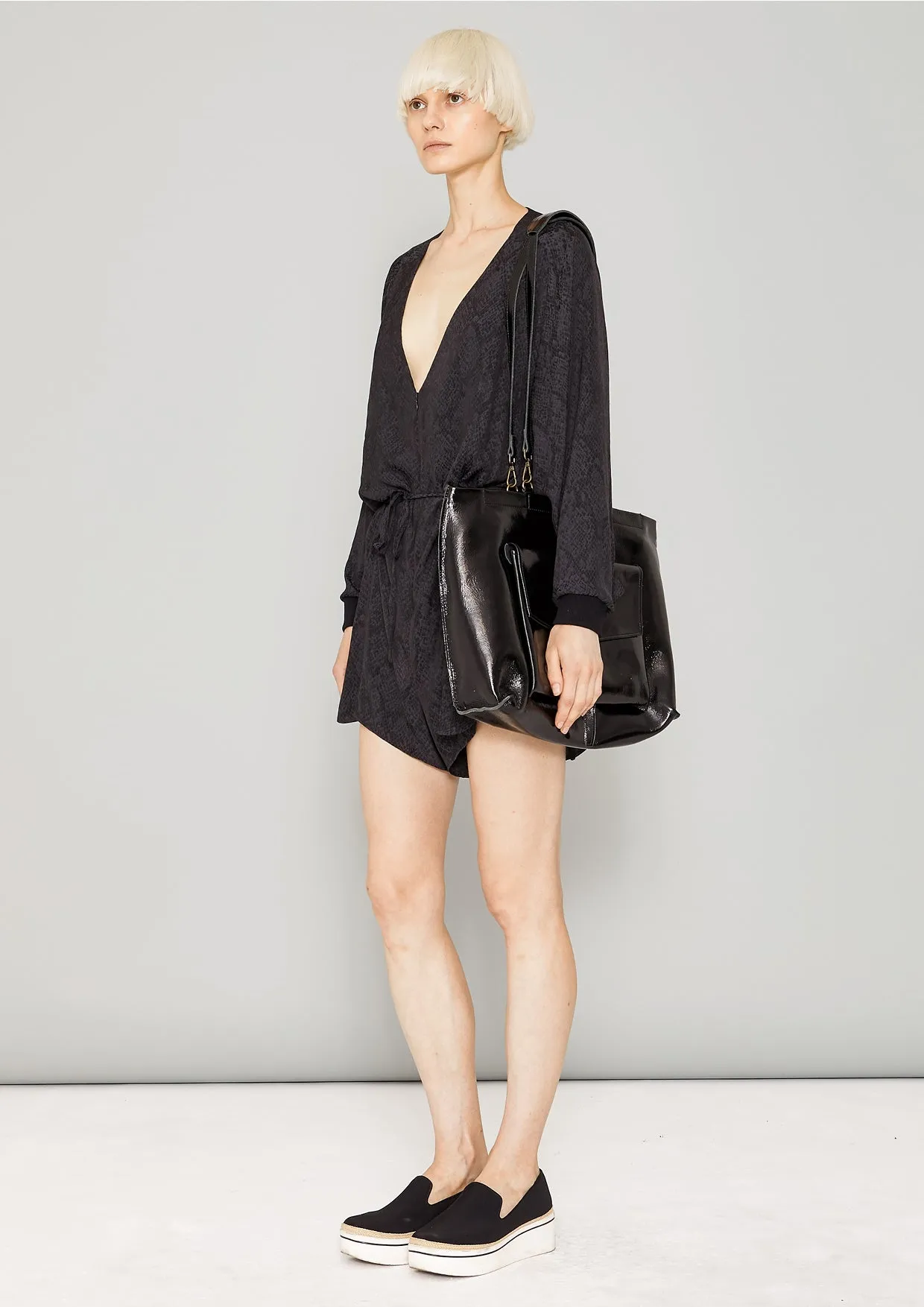 JUMPSUIT SHORT OVERSIZED -  JACQUARD SATIN black snake