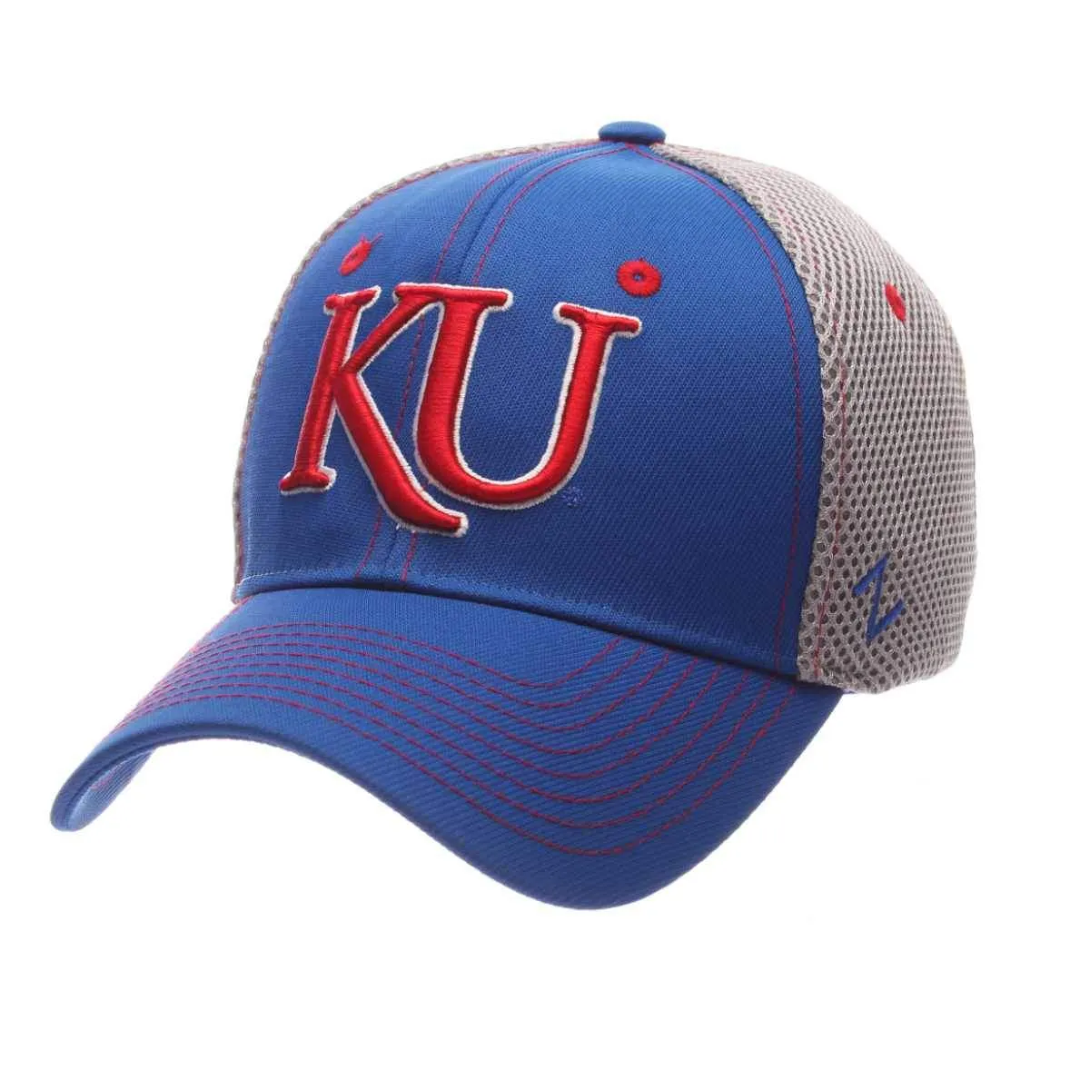 Kansas Jayhawks Zephyr Pregame Blue Gray Stretch Fit Structured Hat Cap