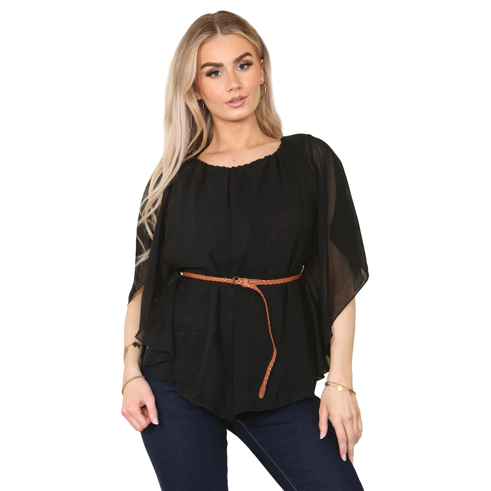 Ladies Belted Loose Fit Black Top