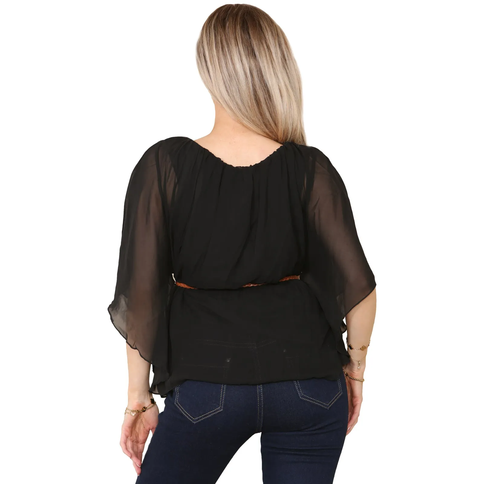 Ladies Belted Loose Fit Black Top