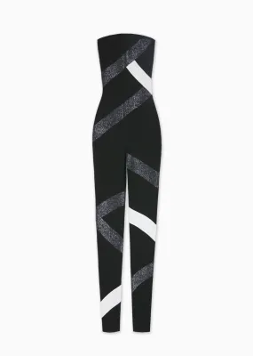 Lafayette - Strapless Jumpsuit with Black and White Raffia Stripes