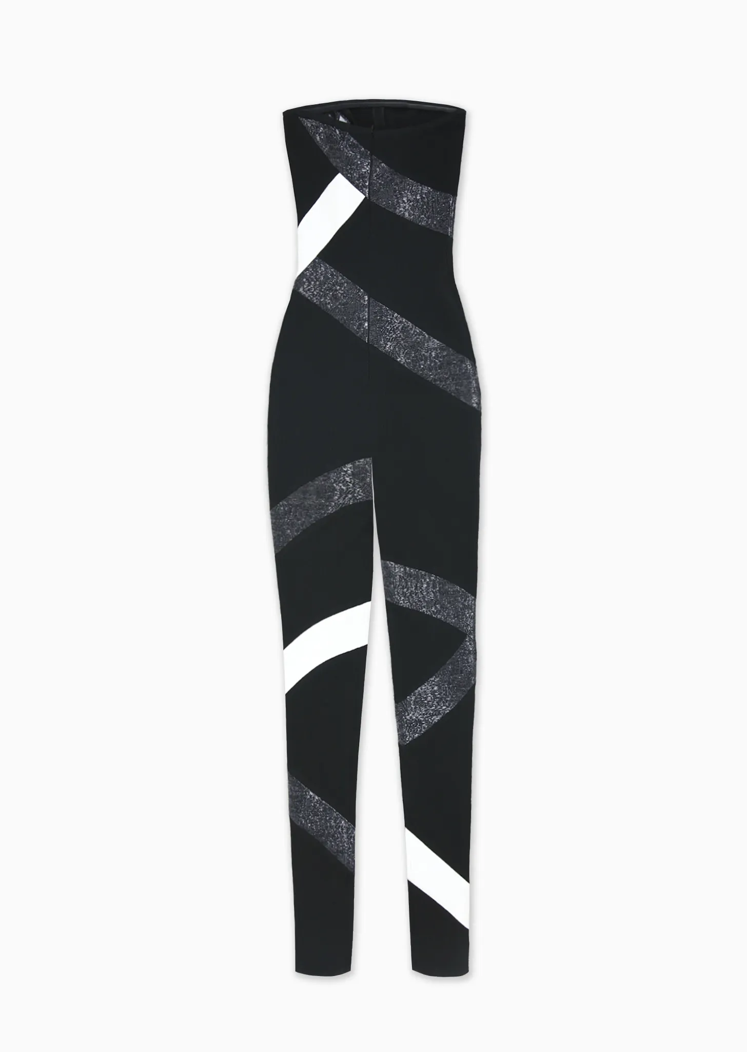 Lafayette - Strapless Jumpsuit with Black and White Raffia Stripes