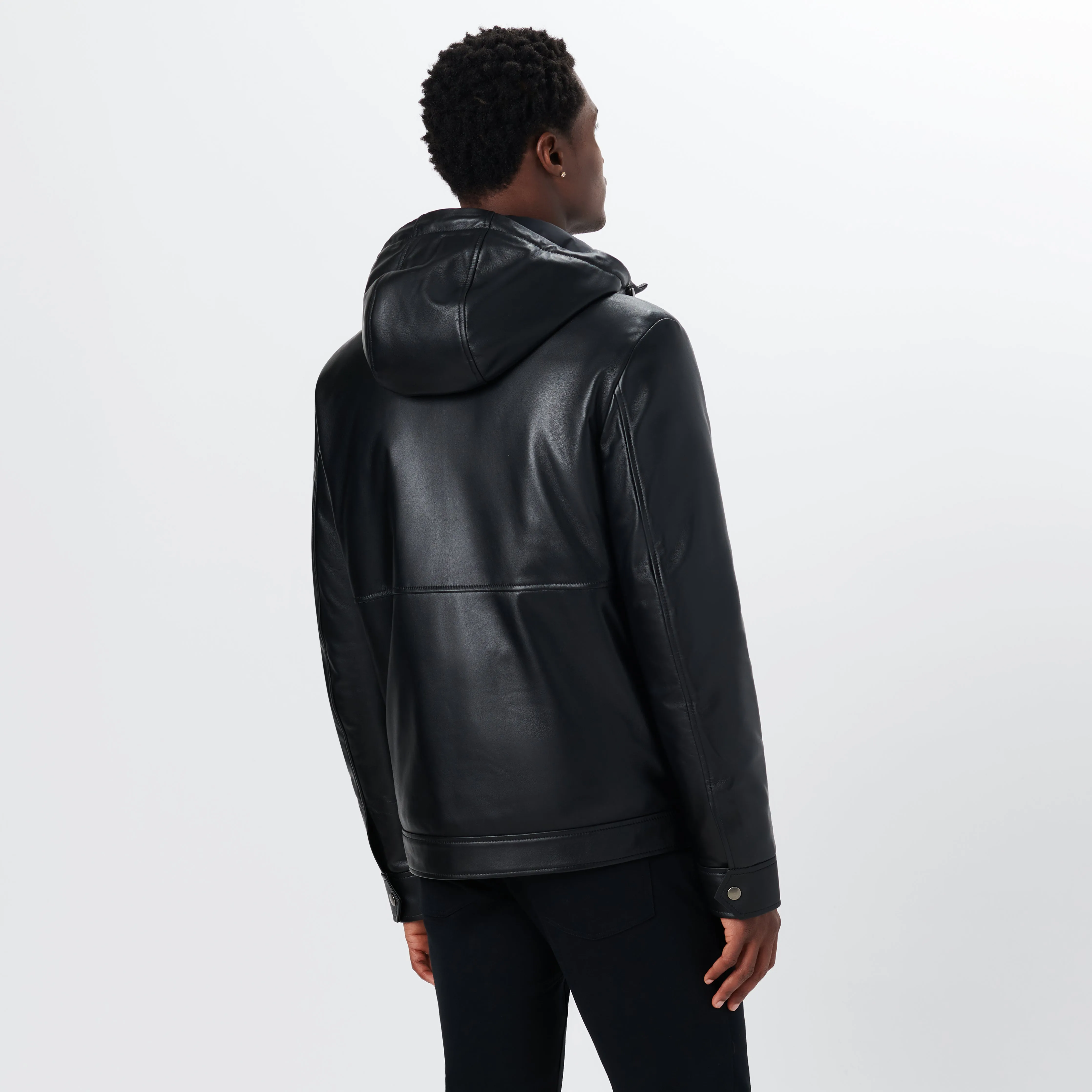 Leather Bomber Jacket with Hood