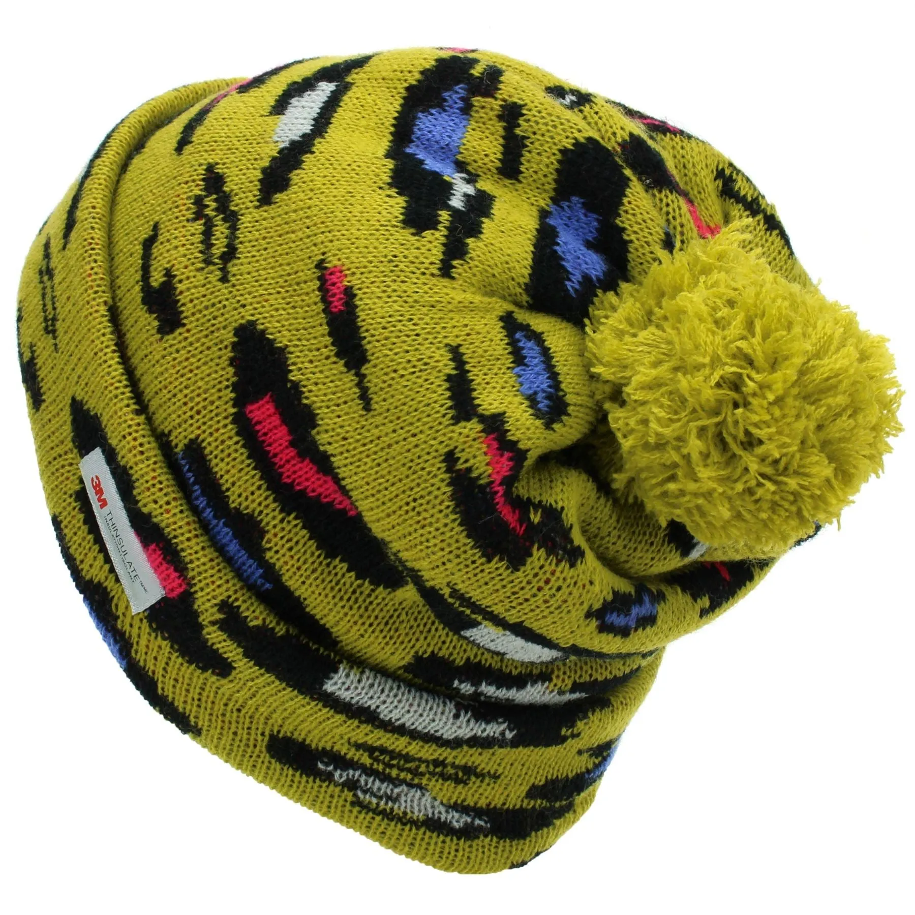 Leopard Print Beanie Hat with Matching Colour Bobble - Mustard