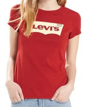 Levi's Women's Slim Crew Neck Tee Shirt Batwing Poinsettia