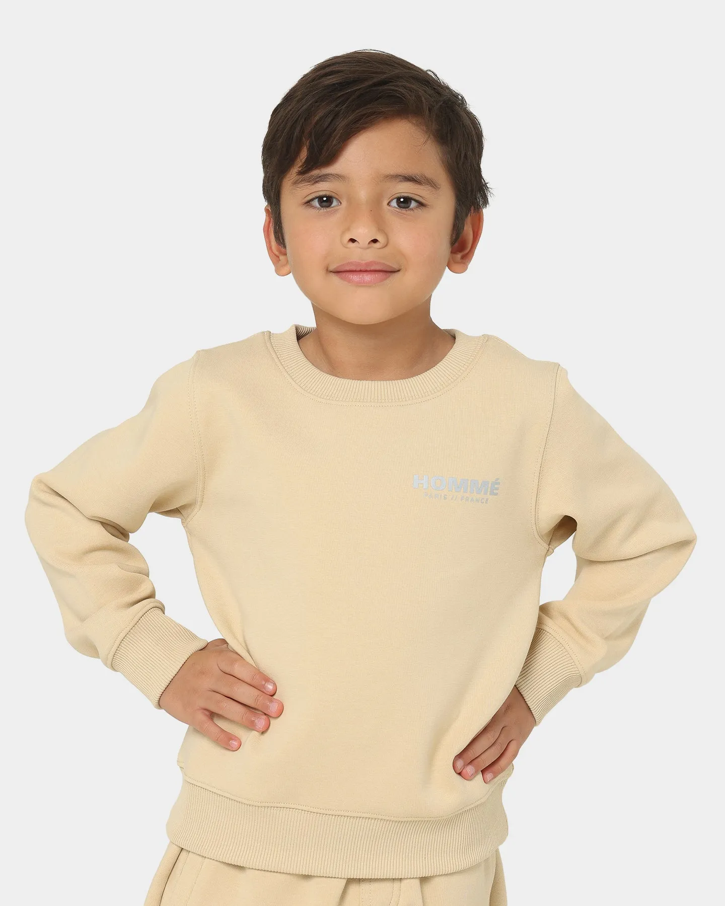 Lil Homme Kids' Motion Crewneck Set Cappuccino/Grey