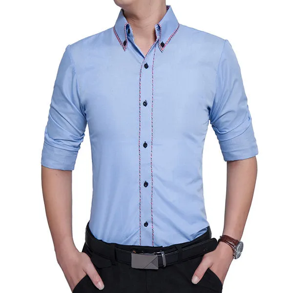 Long Sleeve Button Down Designer Dress shirt for Men Bussiness Casual Slim Fit Solid Color