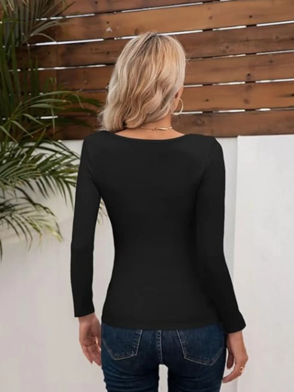 Long Sleeve T-Shirt Cotton Women's Basics Asymmetrical Neck Cutout Design Tight Slim Fit Top