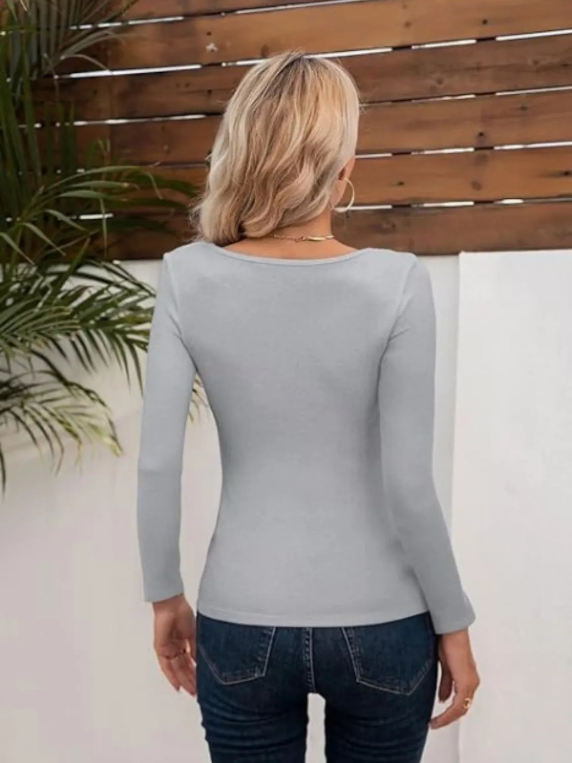 Long Sleeve T-Shirt Cotton Women's Basics Asymmetrical Neck Cutout Design Tight Slim Fit Top