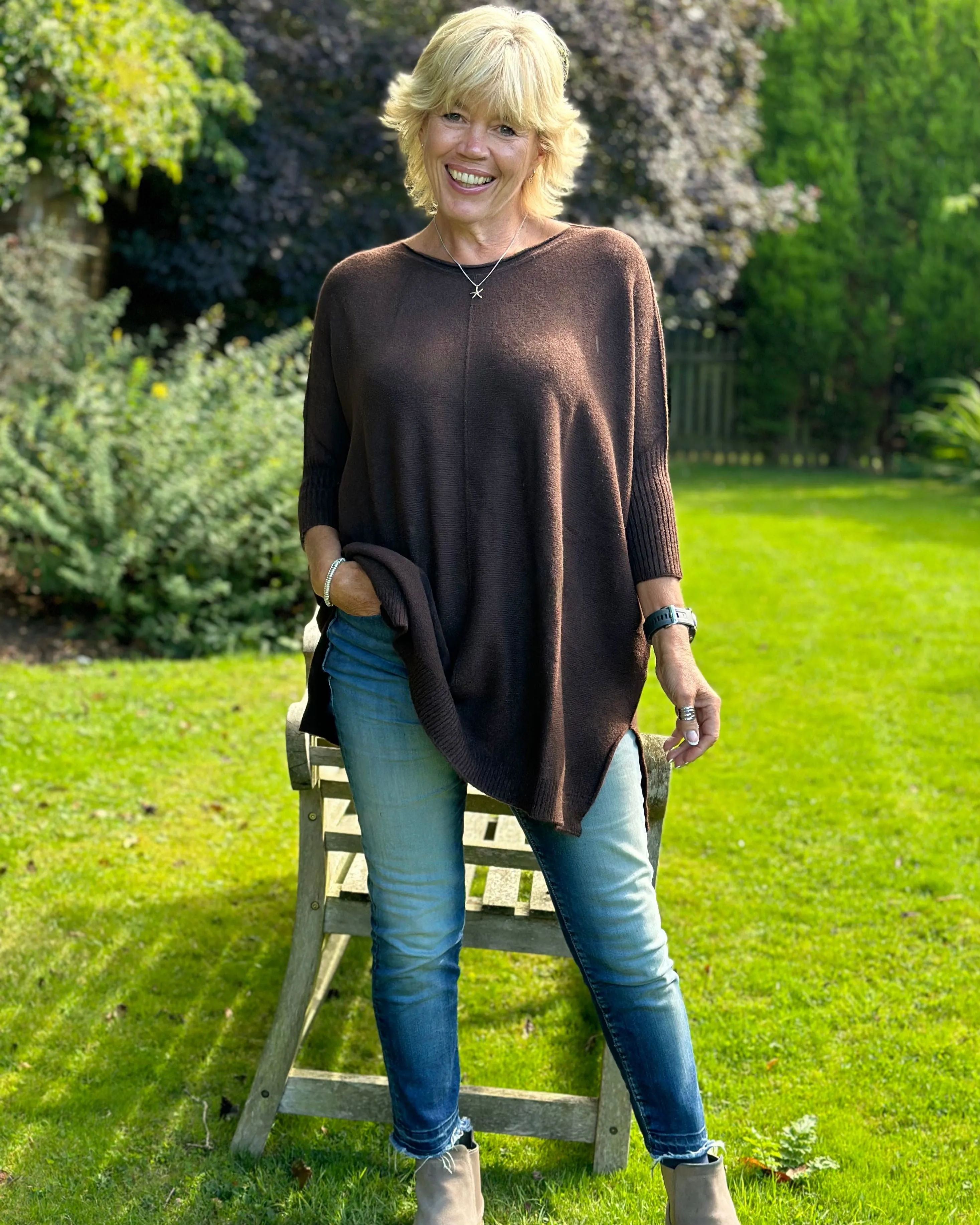 Longline Slouchy Jumper - Dark Chocolate