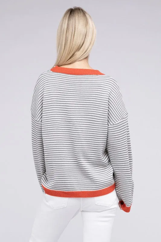 Loose Fit Striped Pullover Knit Top