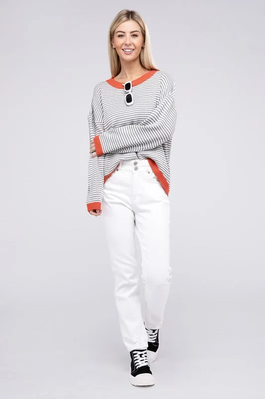 Loose Fit Striped Pullover Knit Top