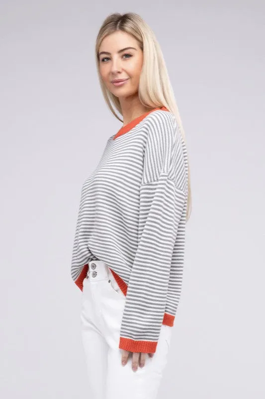 Loose Fit Striped Pullover Knit Top