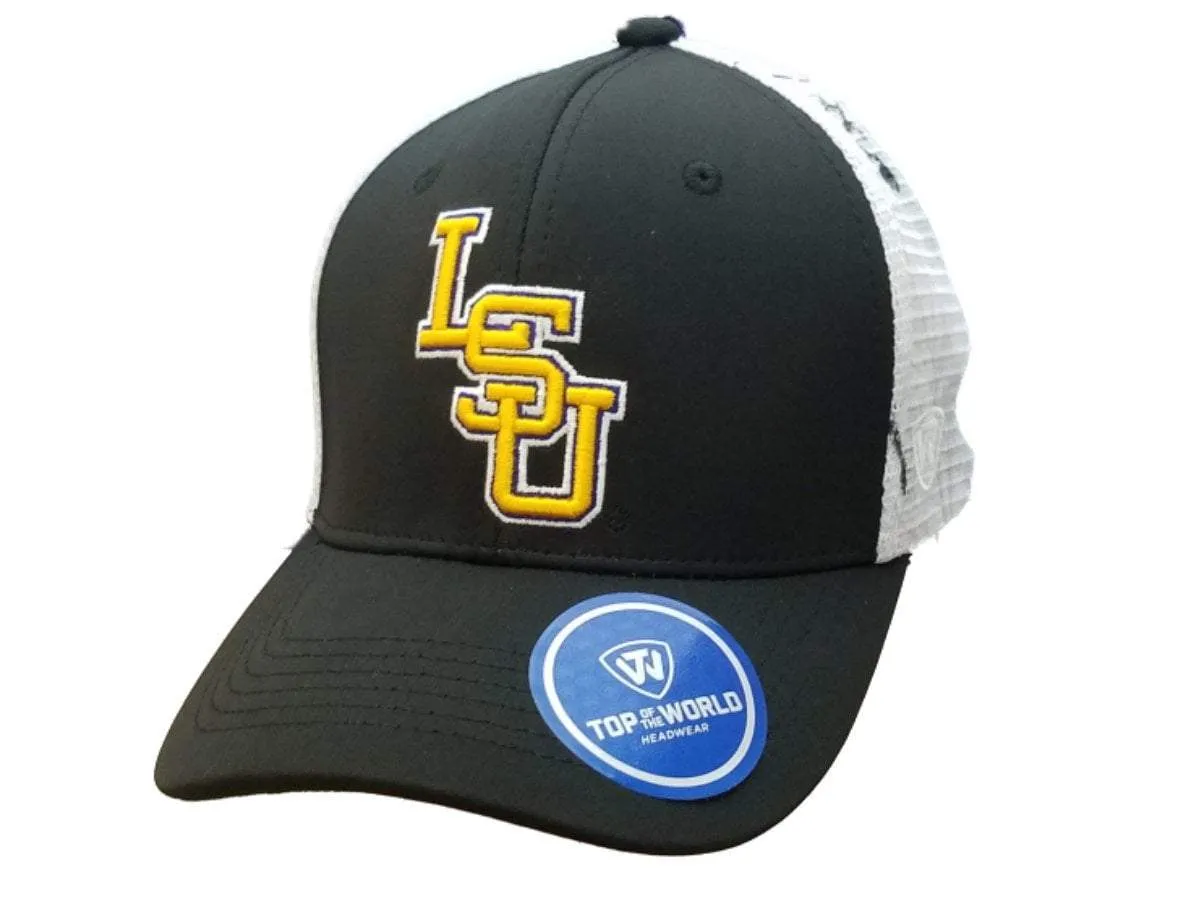 LSU Tigers TOW Black with Camo Mesh "Pierce" Style Structured Snapback Hat Cap