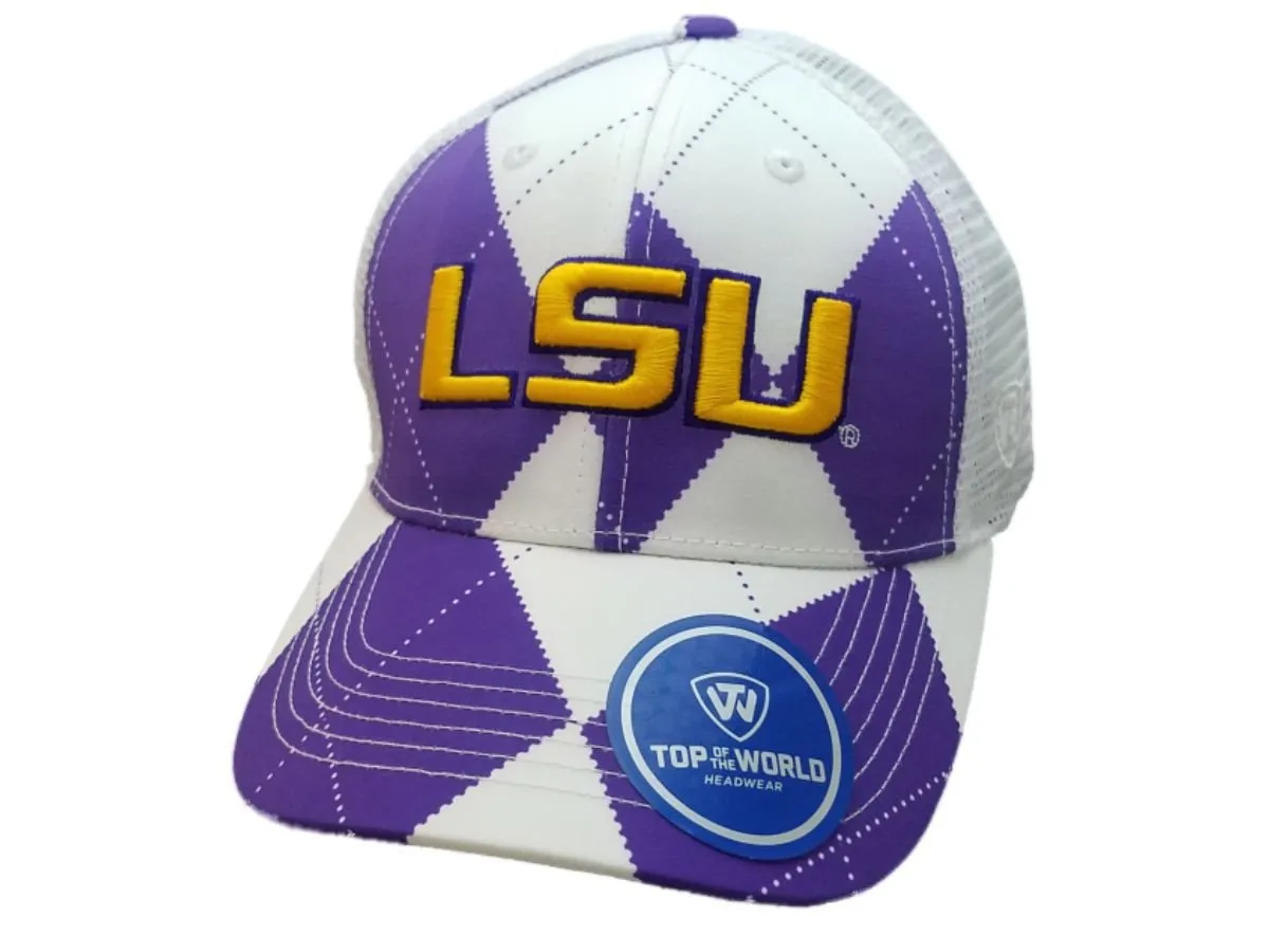 LSU Tigers TOW Purple White Argyle "Get Loud" Mesh Structured Adj. Strap Hat Cap