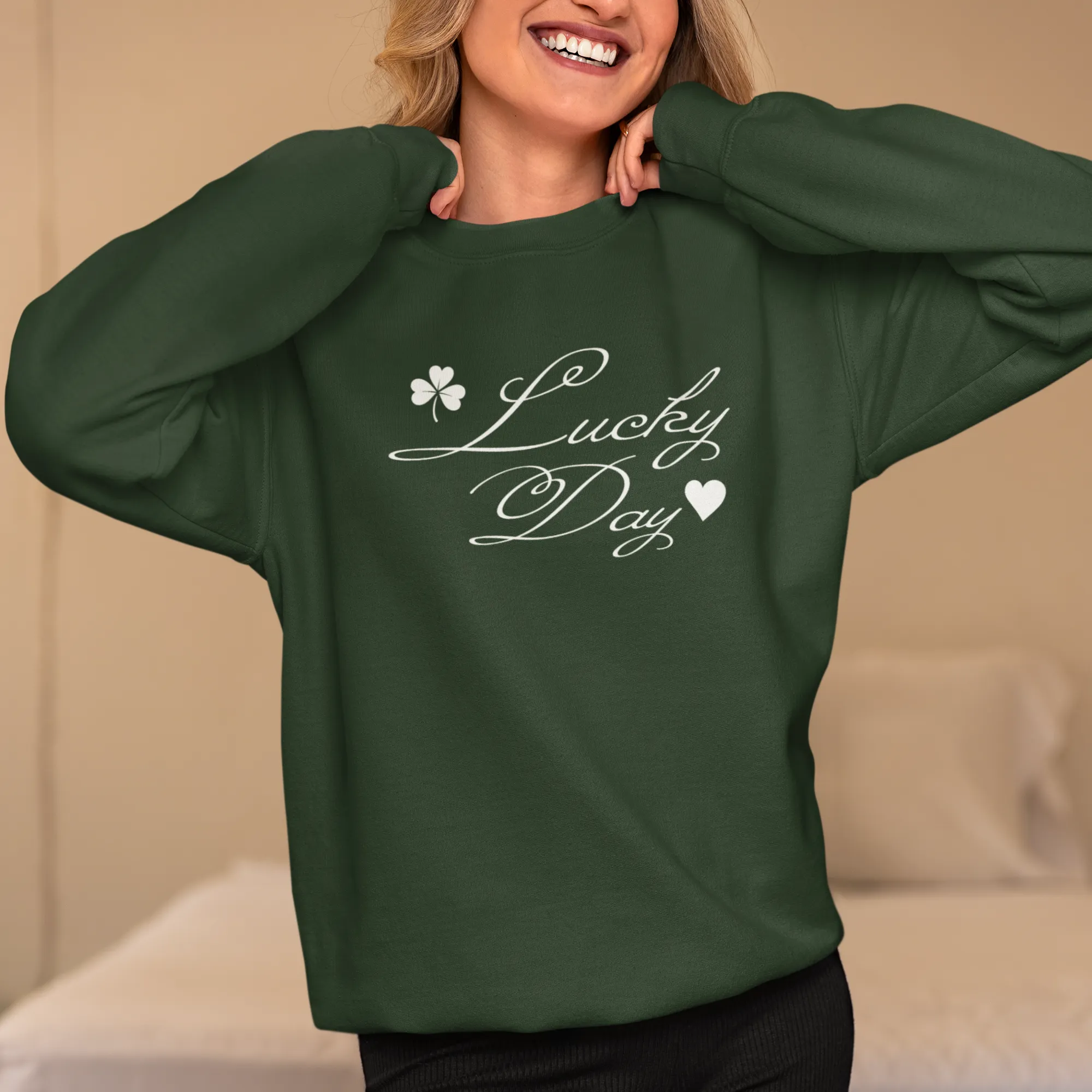 Lucky Day Sweatshirt, St Patrick's Day Crewneck Jumper, Good Fortune Pullover, Four Leaf Clover Sweater, Charm Theme, Elegant Lucky Charm