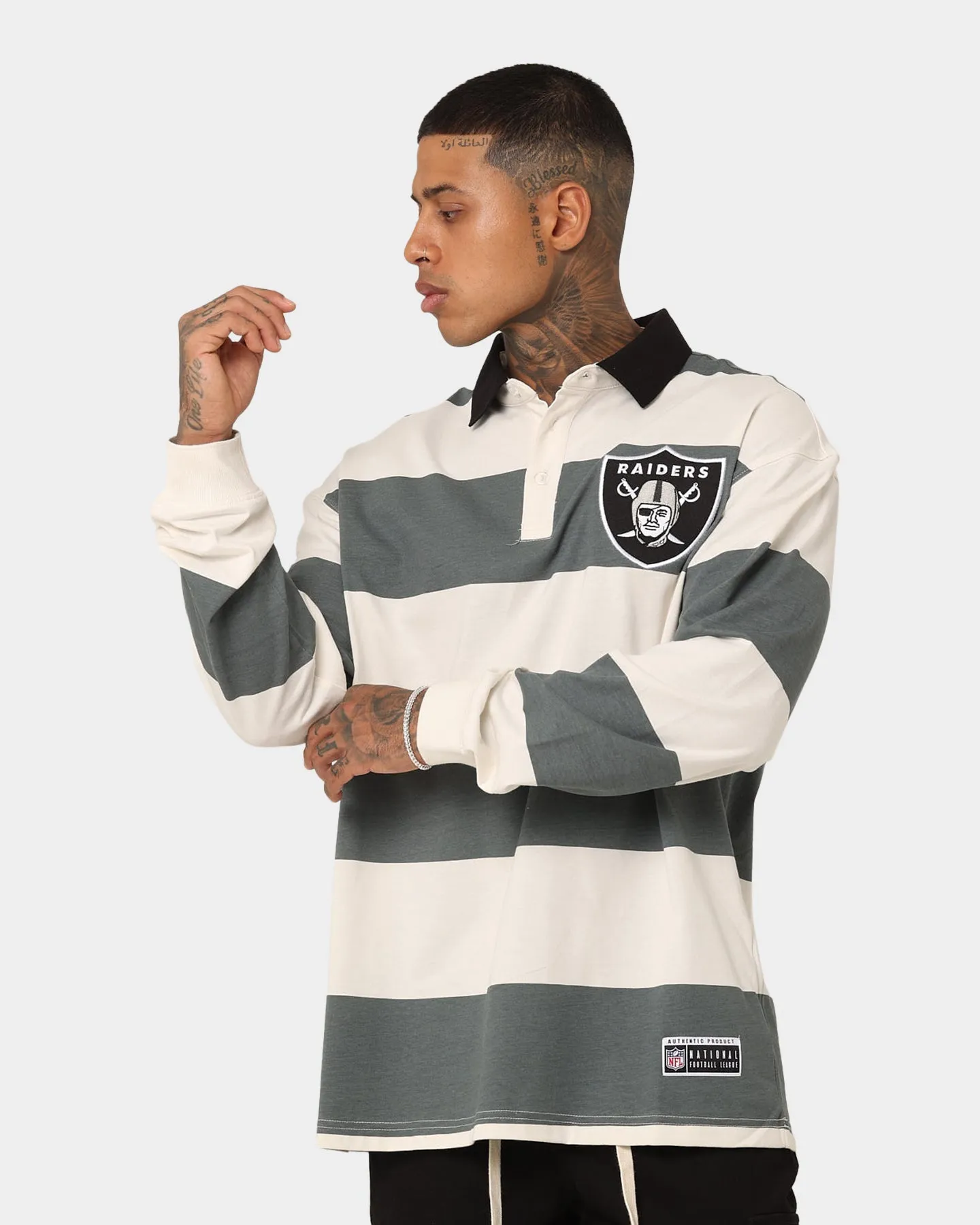 Majestic Athletic Las Vegas Raiders Vintage Athletic Stripe Rugby Jersey Vintage White/Black