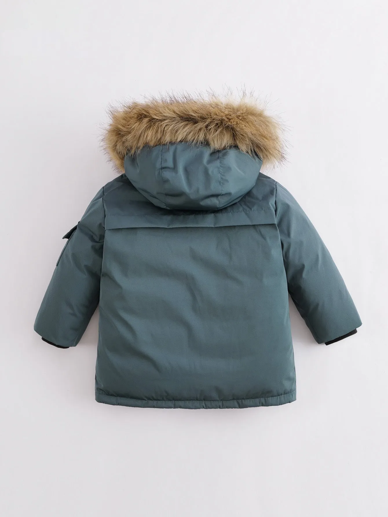 MARC & JANIE Boys Ultralight Hooded Down Mid-Length Coat with Faux Raccoon Fur Collar 213578