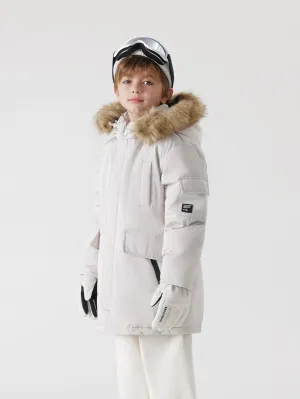 MARC & JANIE Boys Ultralight Hooded Down Mid-Length Coat with Faux Raccoon Fur Collar 213578