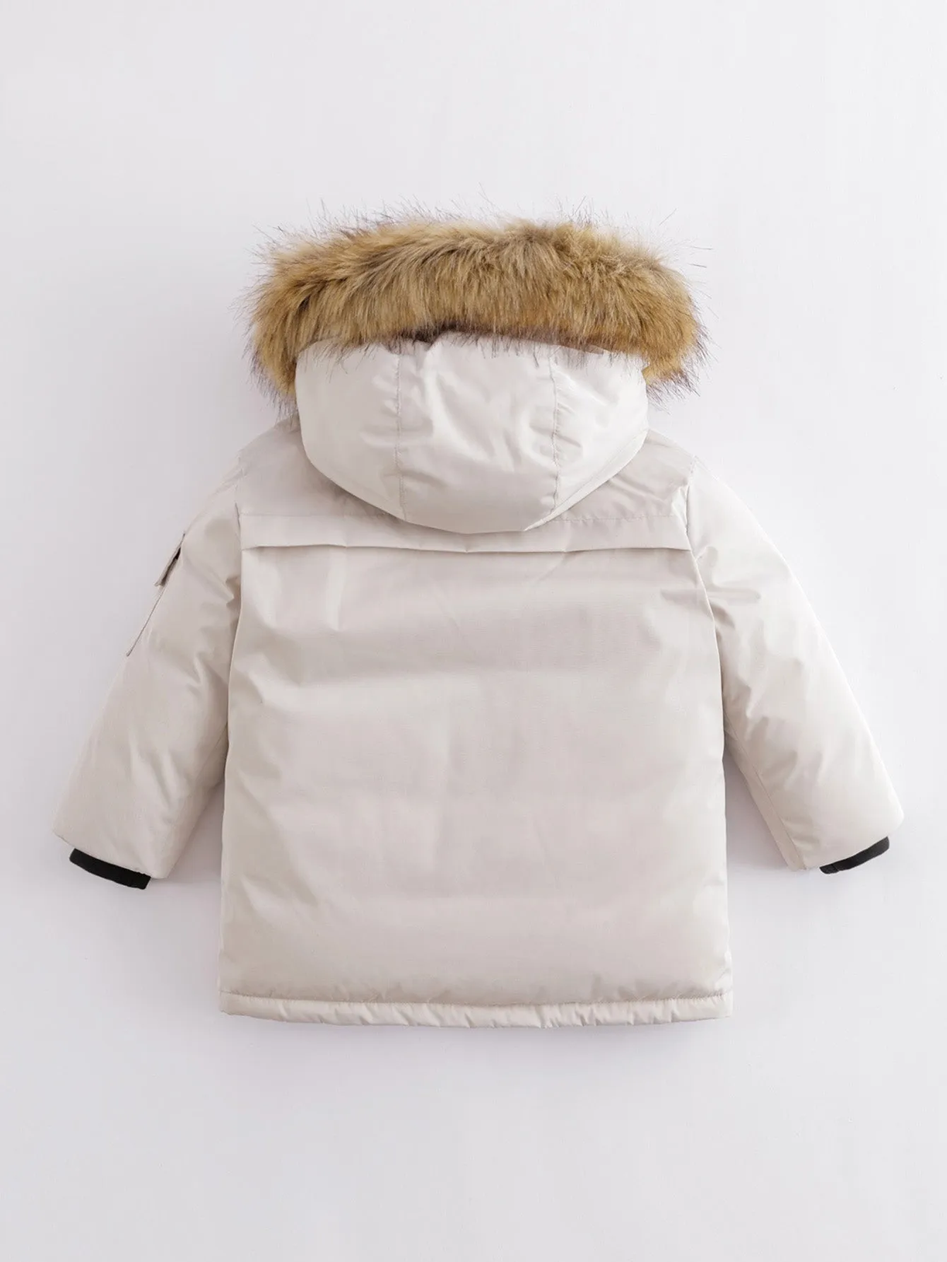 MARC & JANIE Boys Ultralight Hooded Down Mid-Length Coat with Faux Raccoon Fur Collar 213578