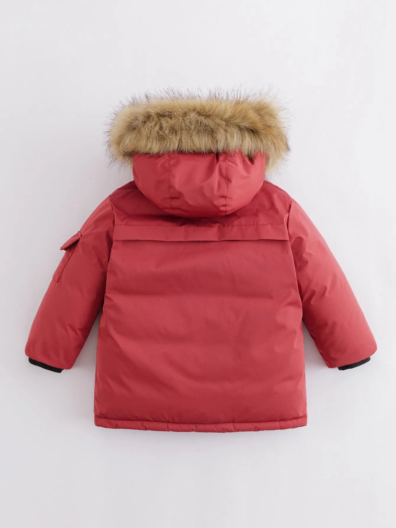 MARC & JANIE Boys Ultralight Hooded Down Mid-Length Coat with Faux Raccoon Fur Collar 213578