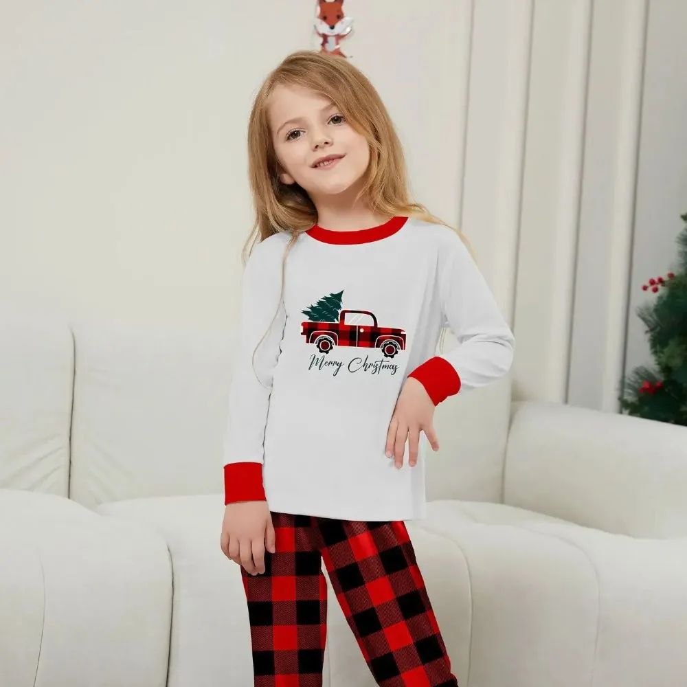 Matching Family Pajamas Sets Merry Christmas Top and Plaid Pants