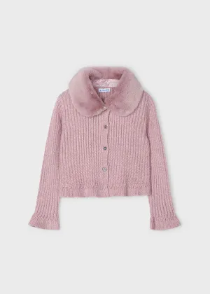 Mayoral Girls Rose Pink Fur Collar Cardigan